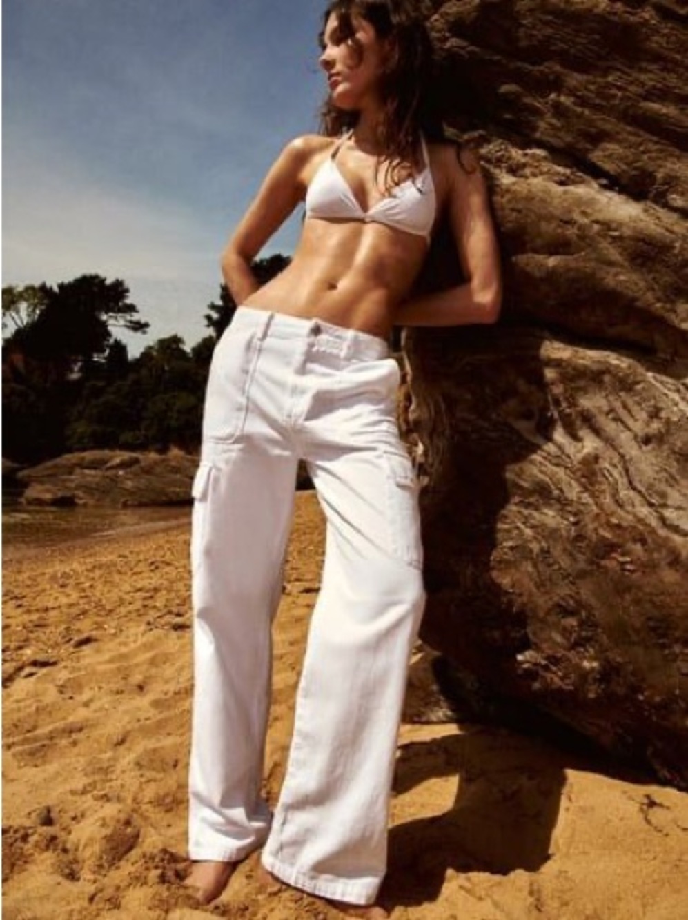 Zara High Waist Straight Leg White Cotton Cargo Pants — Size 6